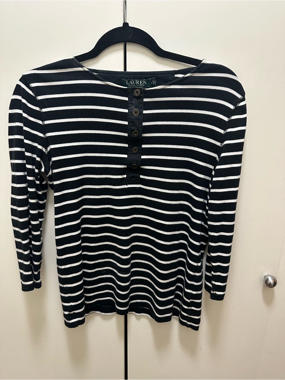 Lauren Ralph Lauren Striped Long Sleeve Henley Top - Size M